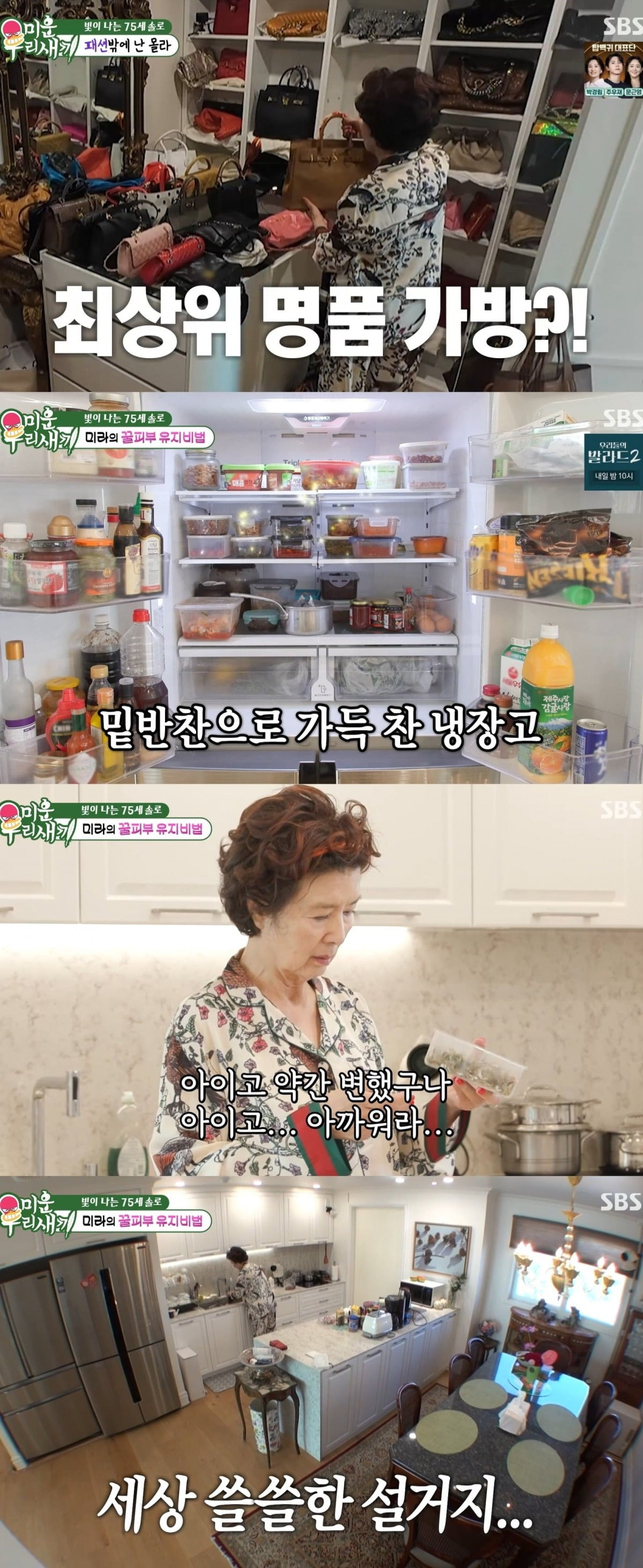 윤미라 명품 가방과 냉장고 밑반찬 장면