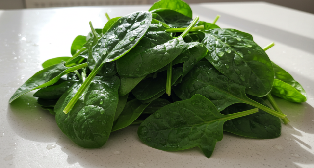 손질을 마친 시금치가 물에 씻겨 신선해 보이는 모습