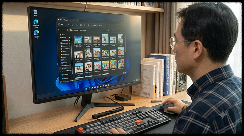 설정과 캐시 복구 후 파일 탐색기에 사진과 동영상 썸네일이 정상 표시된 모습