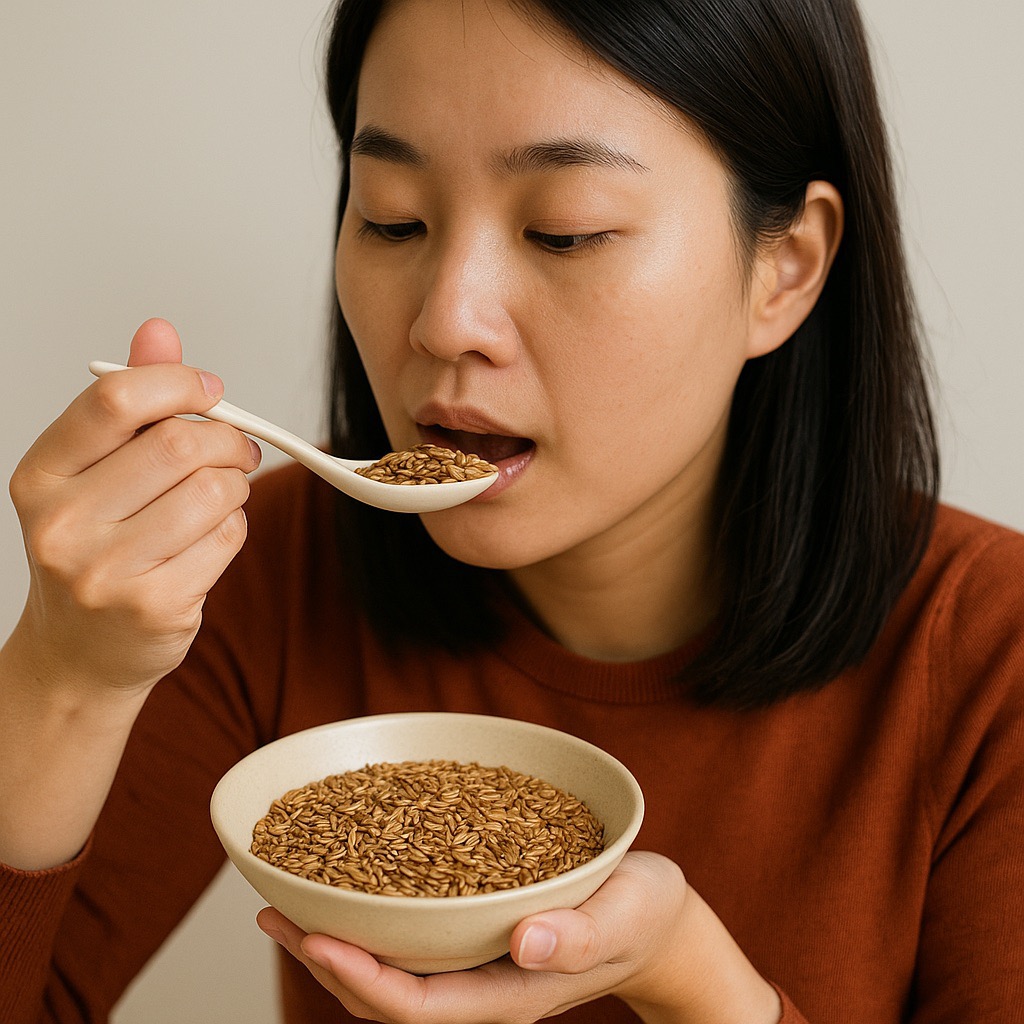 홍화씨를 떠먹는 여성(출처: 자체제작)