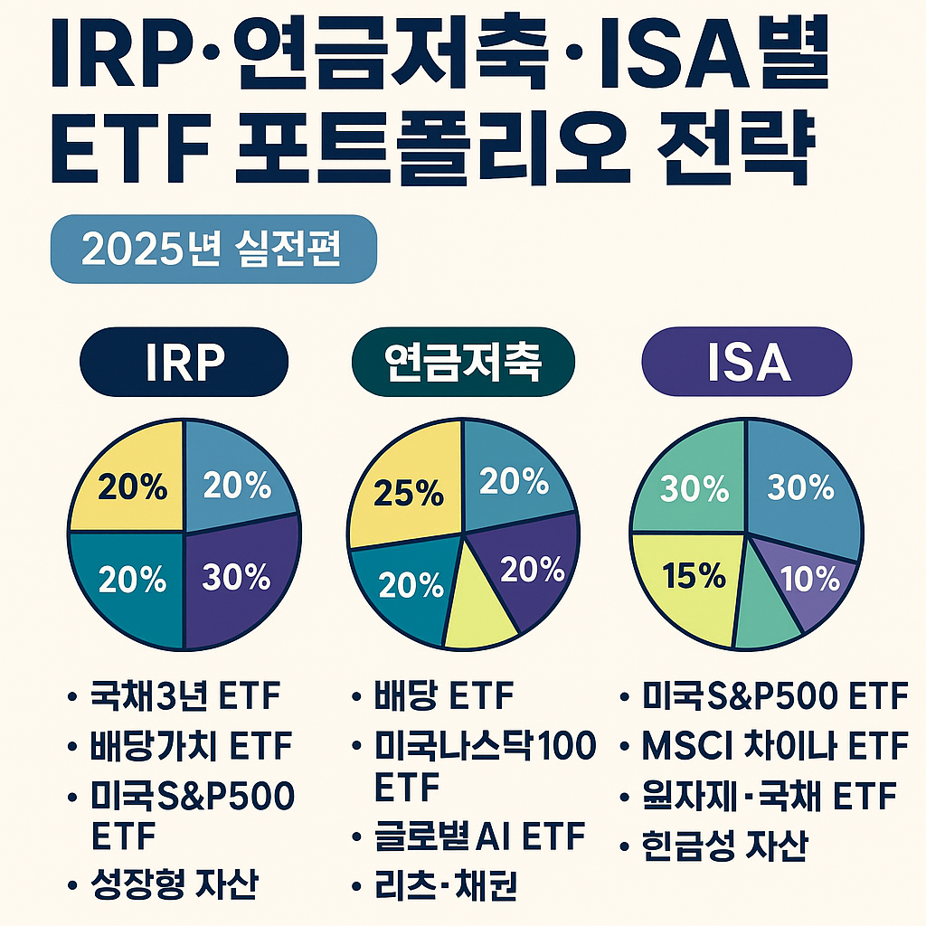 ETF 자산 포트폴리오 전략 – IRP, 연금저축, ISA 계좌별 투자 구성 인포그래픽