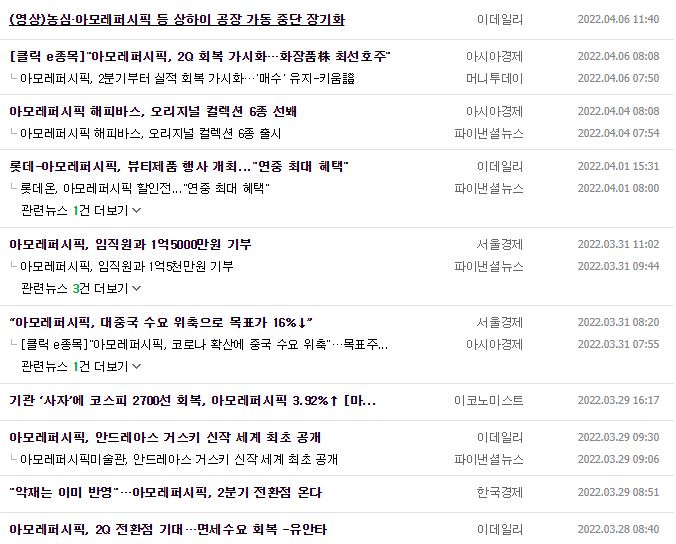 아모레퍼시픽 뉴스, 공시