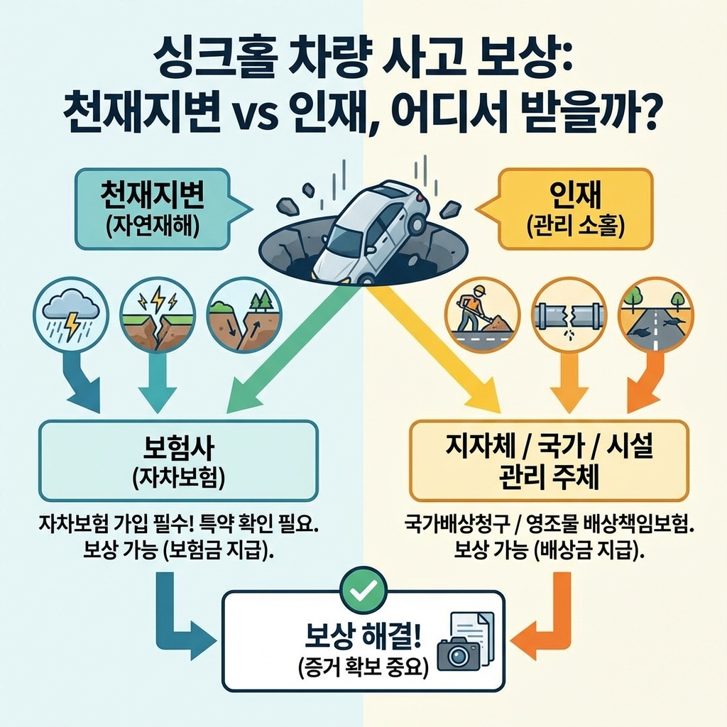 싱크홀 자동차 차량 사고 보상, 천재지변 자연재해 어디서 받을 수 있을까