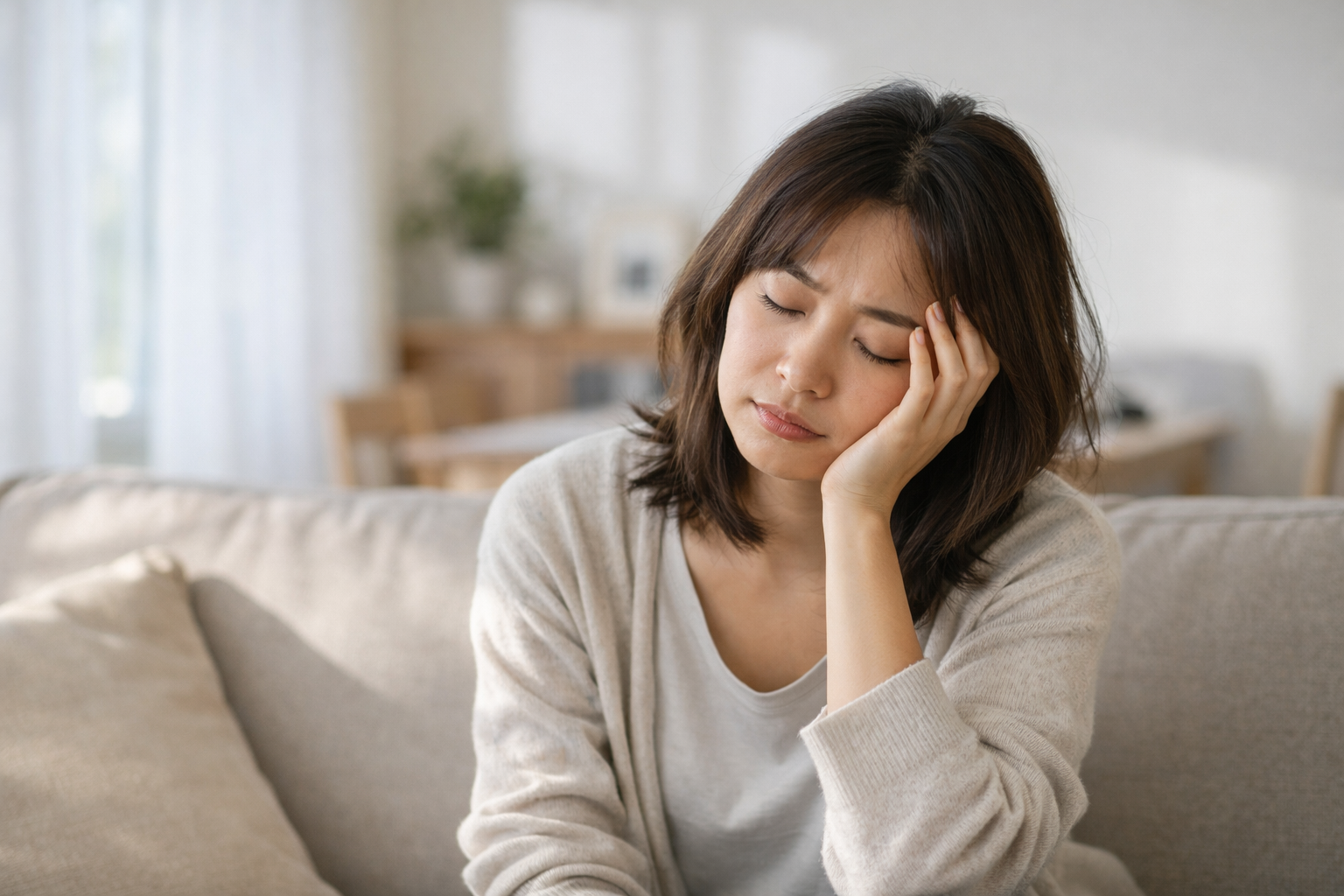 수면검사 정상인데도 피곤함을 느끼는 30대 여성의 아침 모습