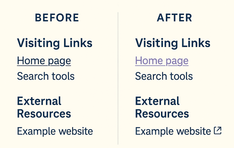 방문 링크 색 분리 &amp; 외부 링크 아이콘 UI예시
