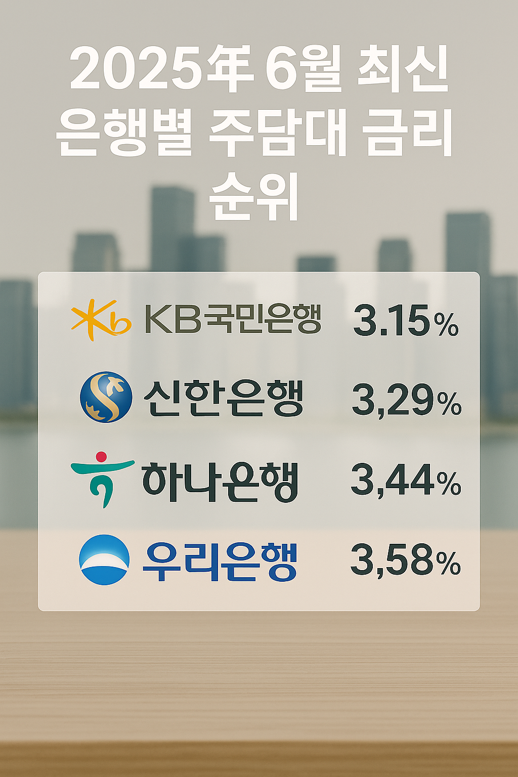 2025년 6월 최신 은행별 주담대 금리 순위
