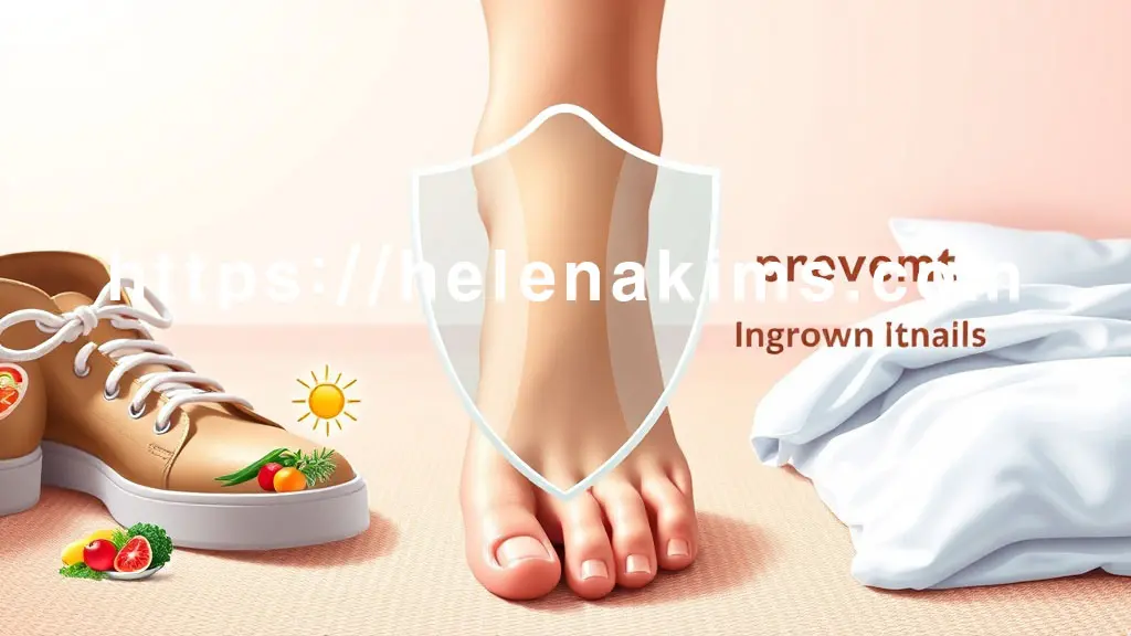 내성 발톱 없이 매끄럽게 관리된 모습. 발 주변에는 발볼이 넓고 편안한 신발, 통기성 좋은 면 양말이 조화롭게 놓여 있다.