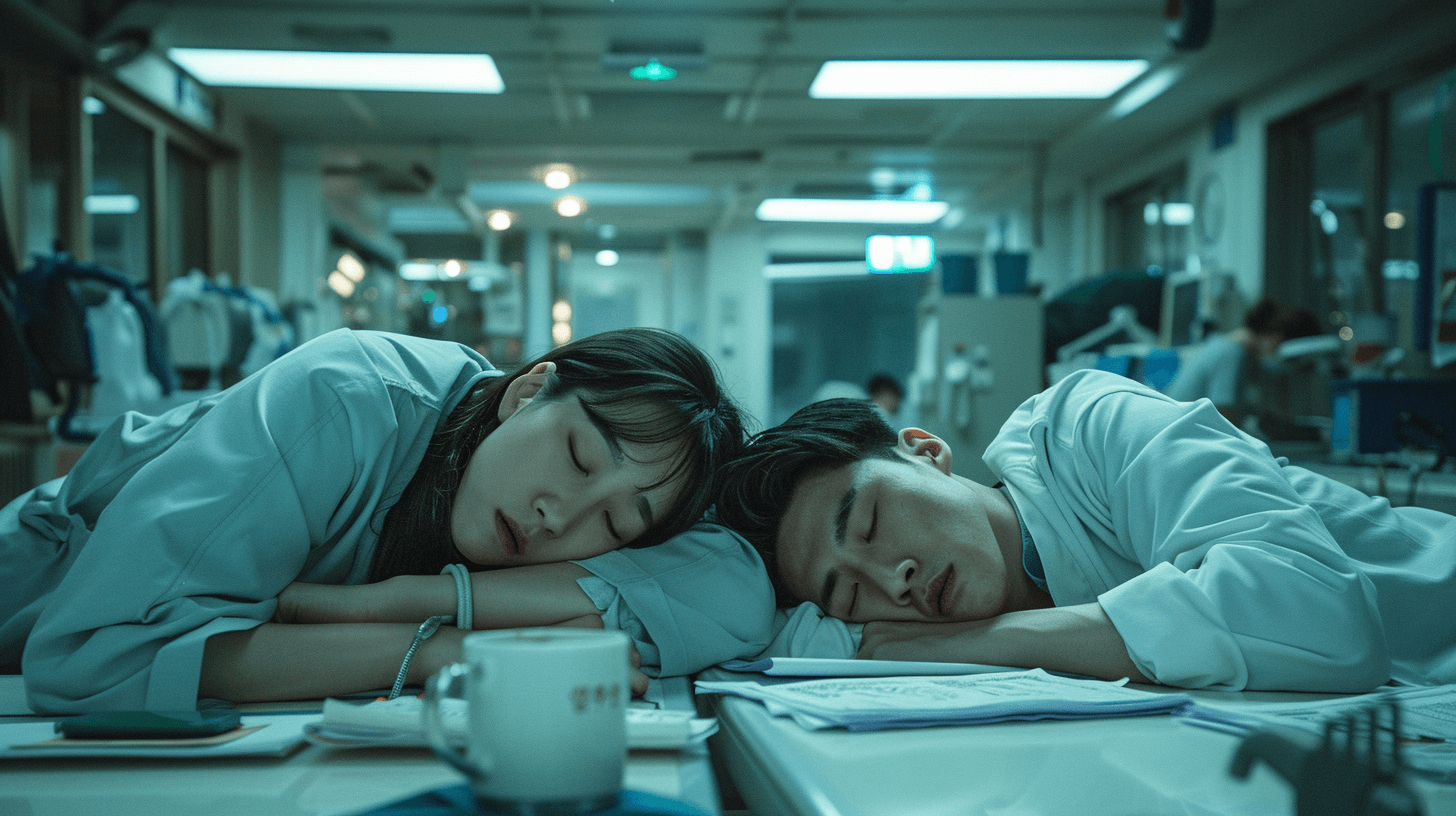 책상에-엎드려-잠든-두-의사