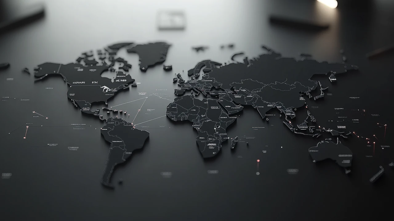 전 세계를 대상으로 하는 전략적 투자 위치를 상징하는 ETF 포트폴리오 지도입니다.