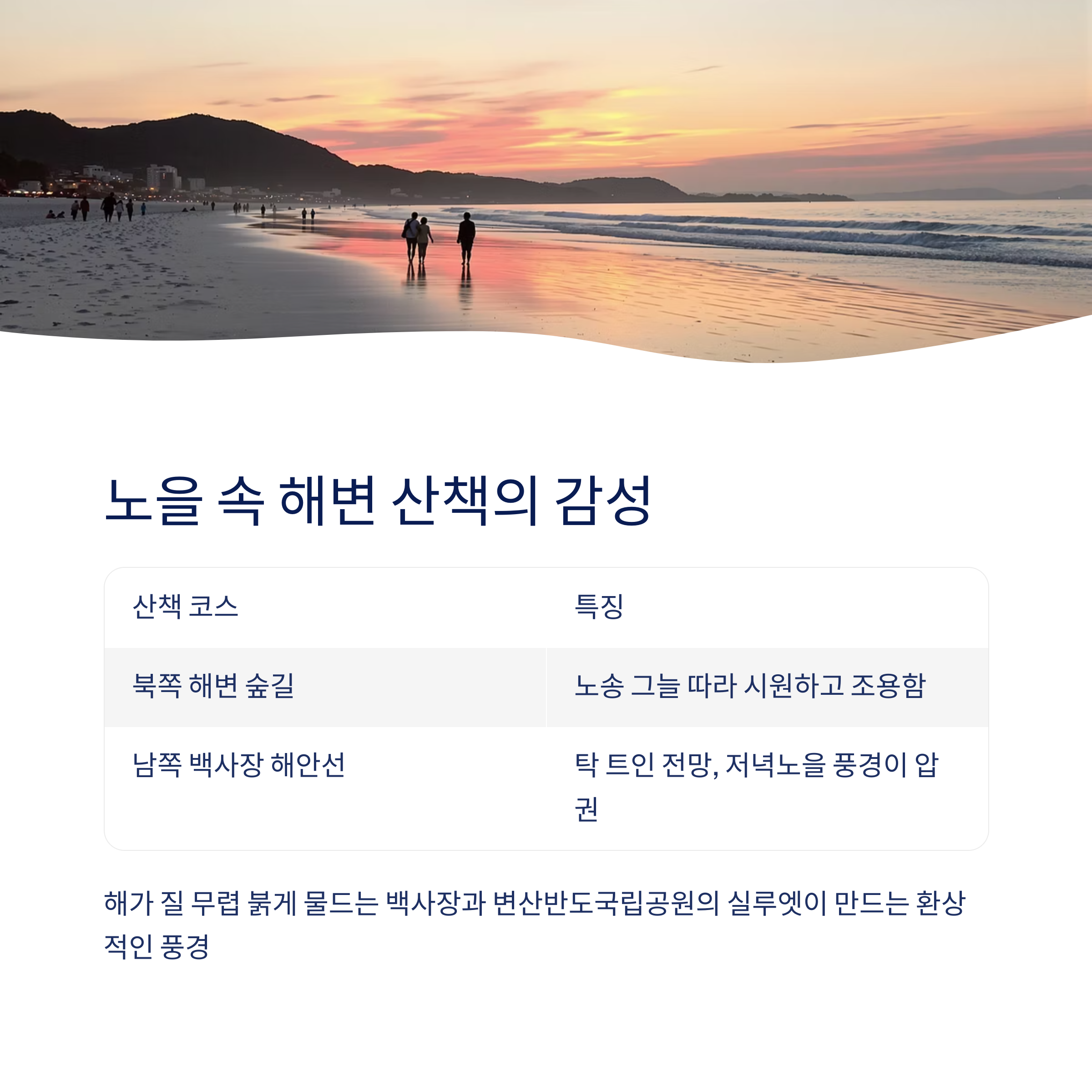 저녁노을 속 해변 산책