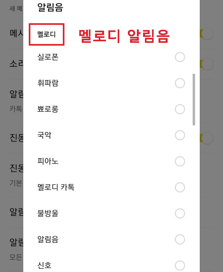 멜로디 관련 알림음 보임