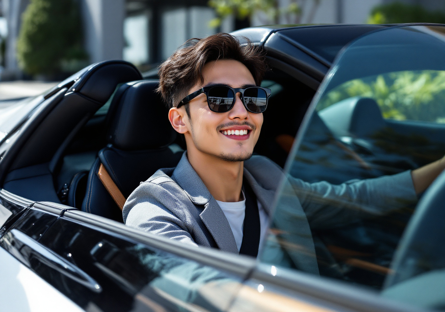 호화 외국 스포츠카를 몰고 있는 남성