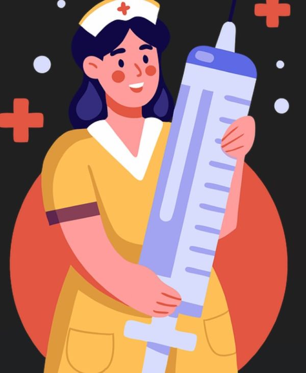 간호사가 주사를 들고 있음