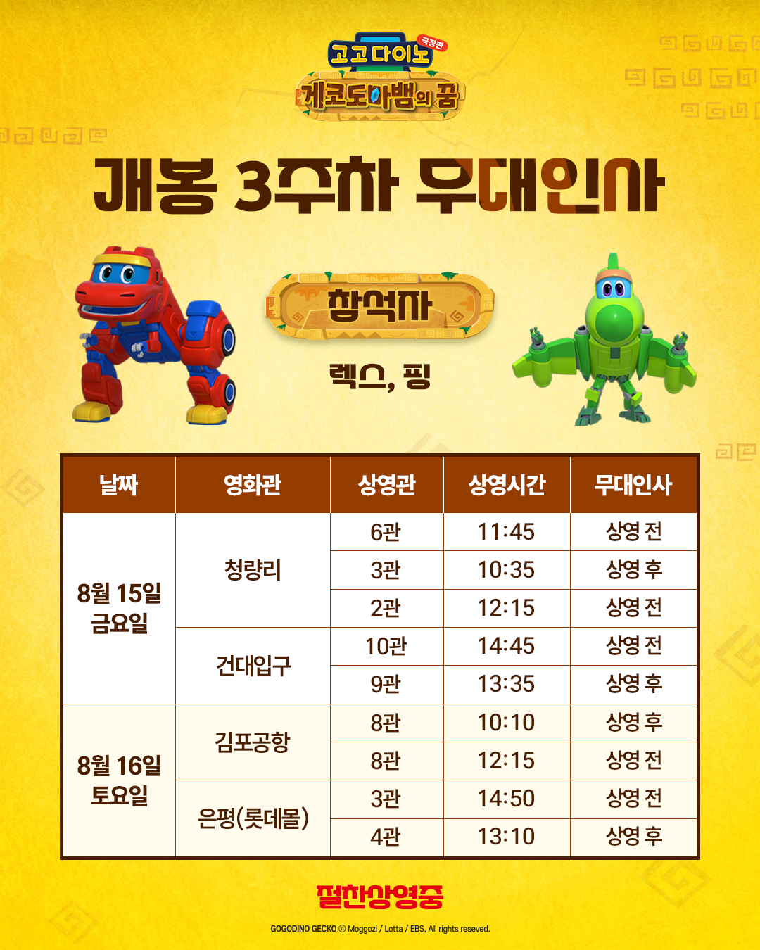 고고다이노 극장판: 게코도마뱀의 꿈 무대인사 일정(8/15-8/16)