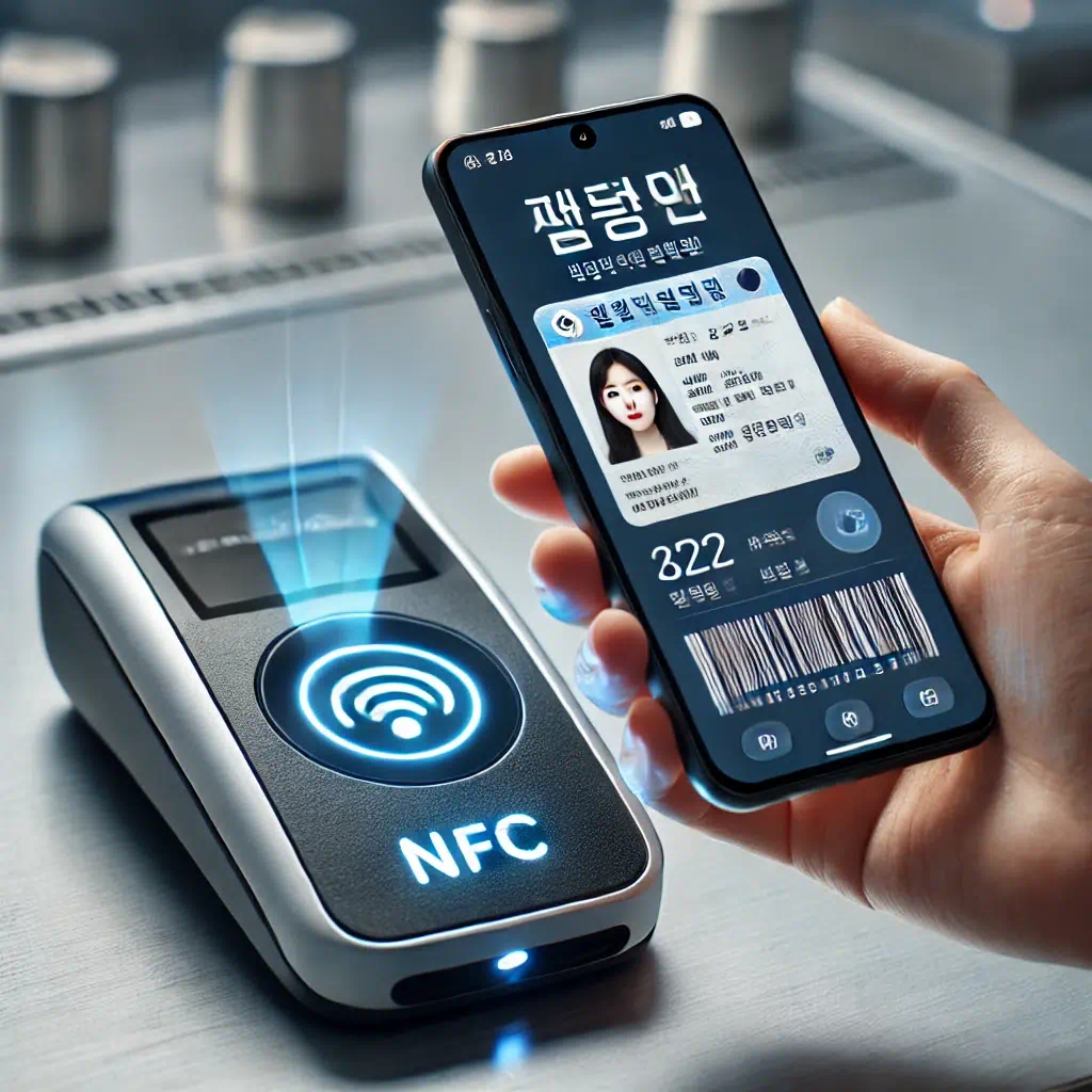 QR코드를 찍어서 모바일로 된 운전면허증을 인식시키는 모습