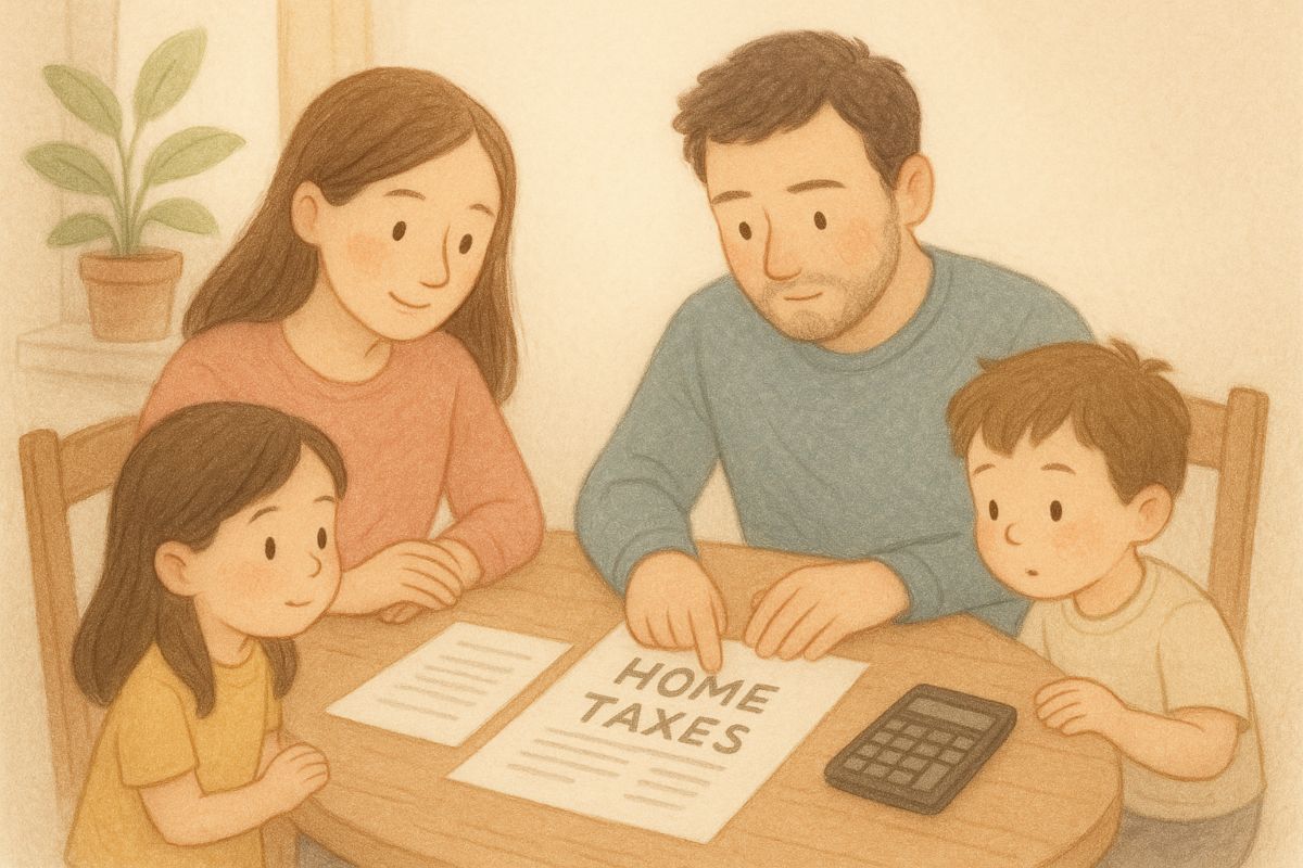 세금 체크하는 가족