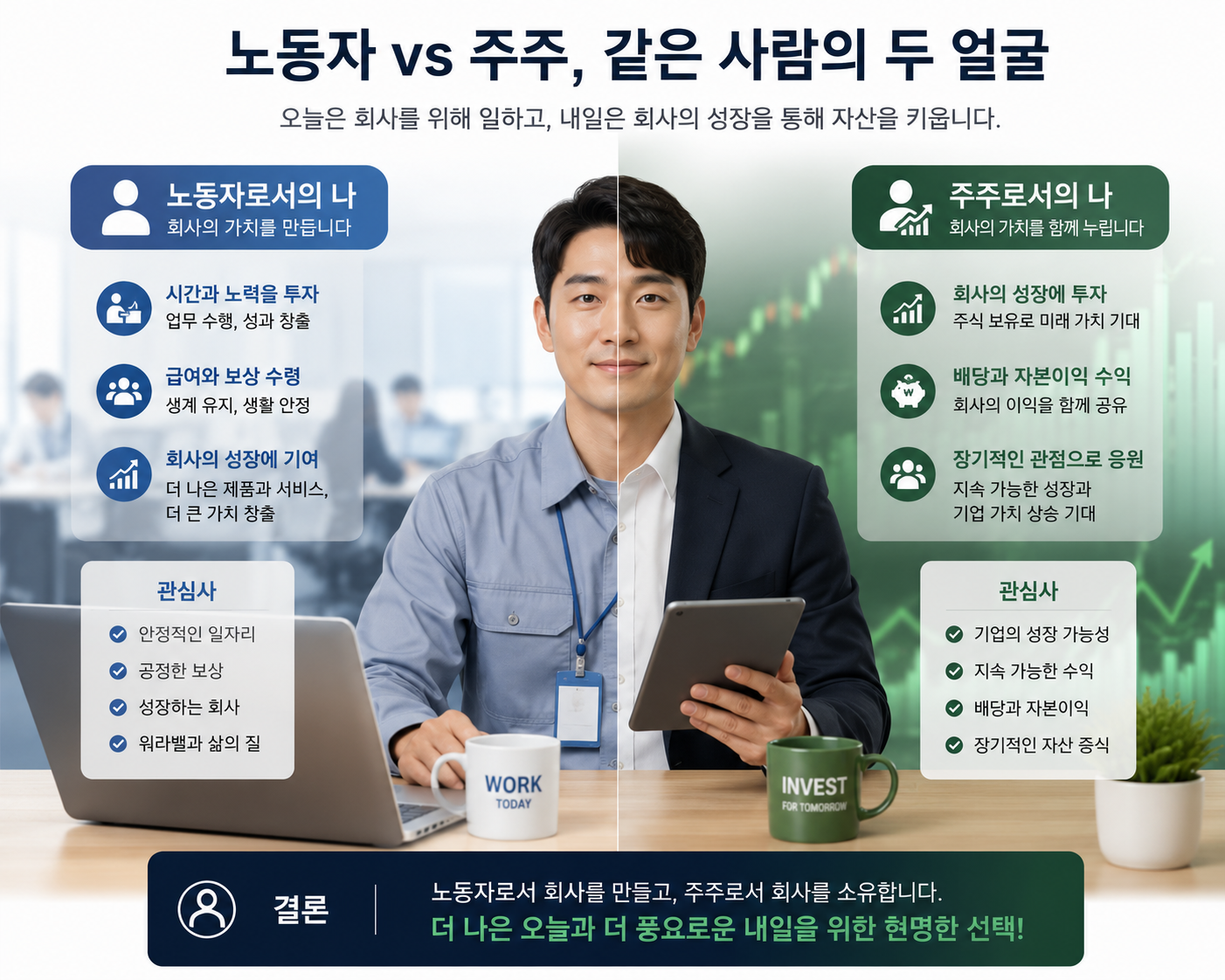 노동자이면서 주주인 사람의 이미지