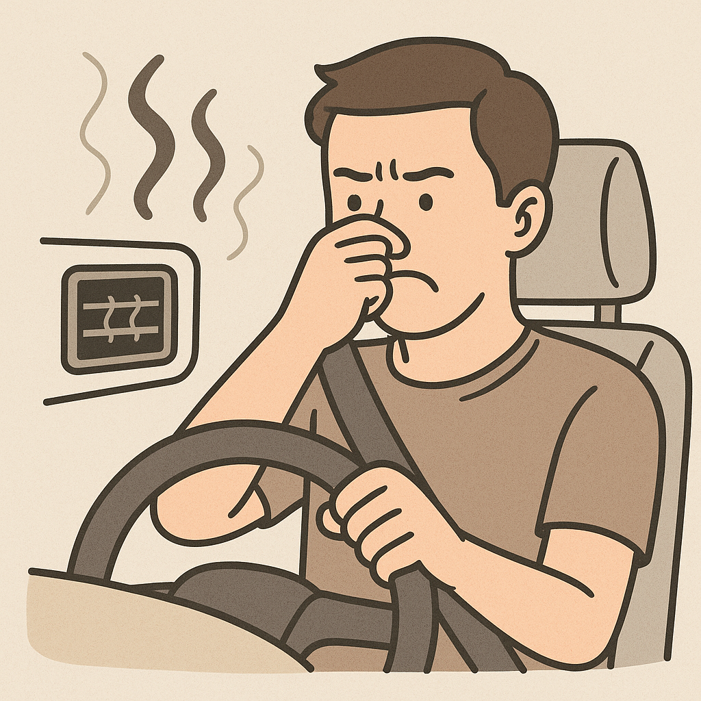 차 내부 에어컨 송풍구에서 나는 악취 묘사