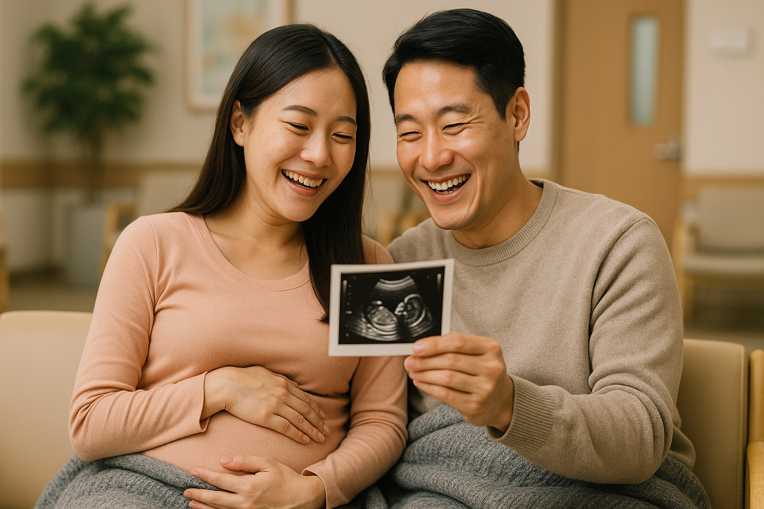 태아 사진을 보며 기뻐하는 부부