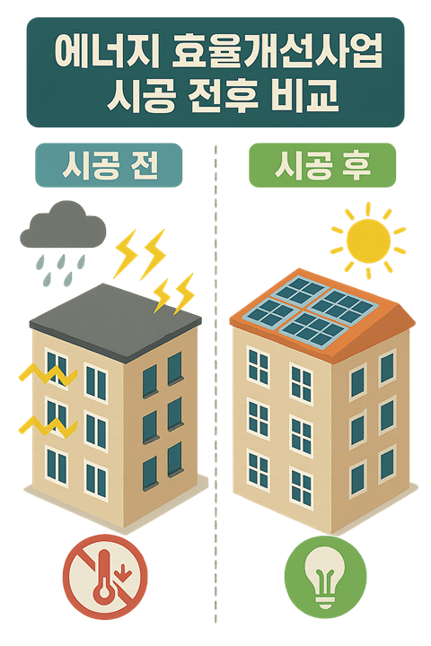 에너지 효율개선사업 시공 전후 비교 인포그래픽