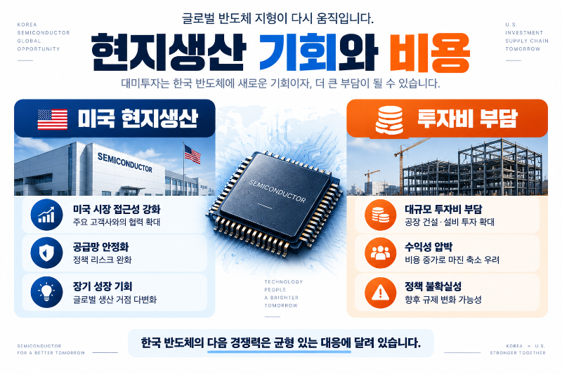 삼성전자 미국 텍사스 반도체 투자에서 현지생산의 기회와 비용 부담을 비교한 이미지