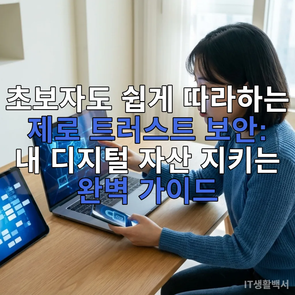 디지털 기기 앞에서 보안 설정에 집중하는 한국 여성