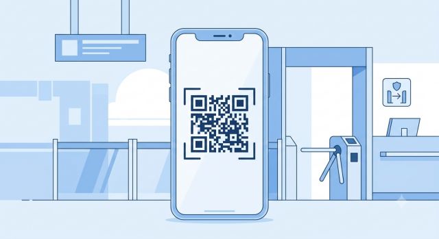 비짓재팬 웹 QR코드와 일본 공항 입국 심사 아이콘 일러스트