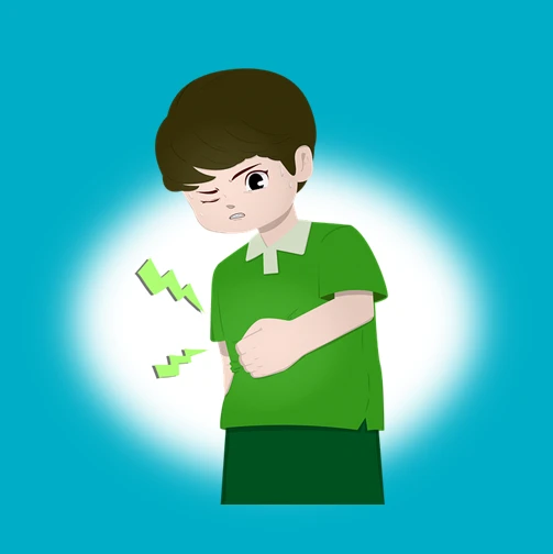 배가-아파서-한-손으로-배를-잡고-눈을-찌푸리고-있는-소년