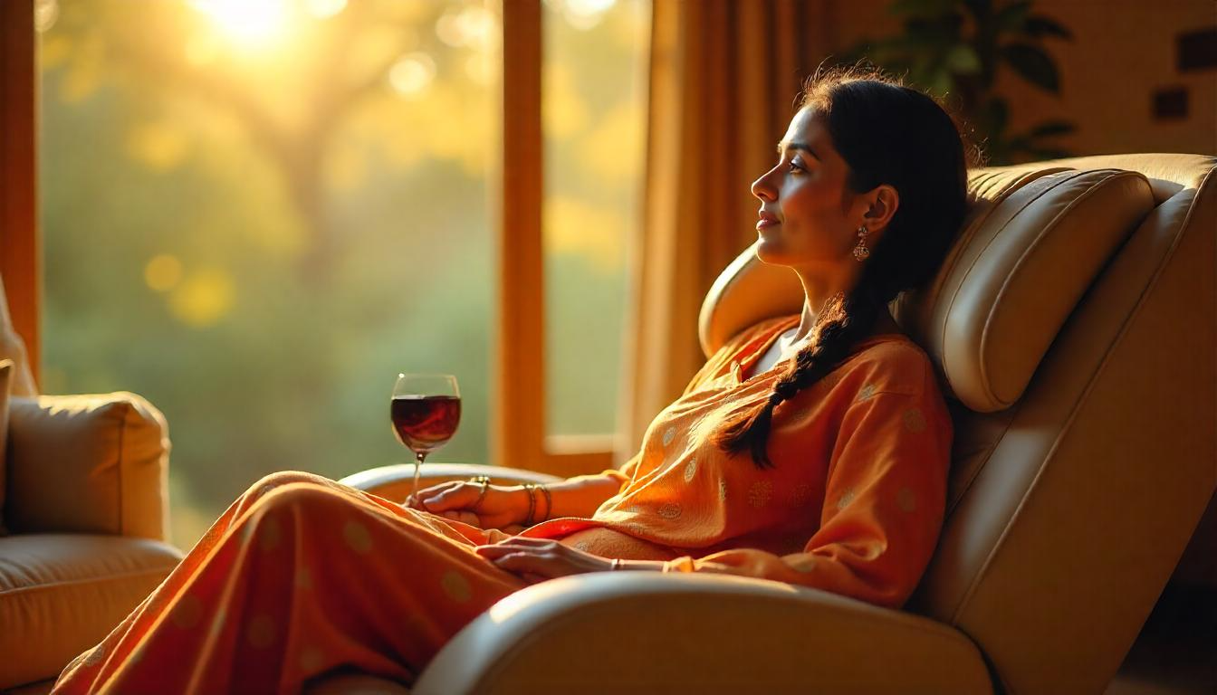 거실에서 안마의자를 사용하는 모습