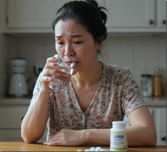 유양돌기염 원인 항생제 내성, 항생제 복용하는 중년 여성 사진