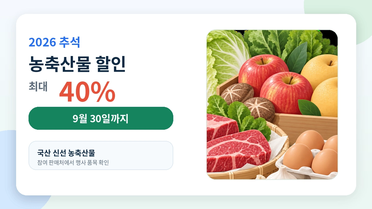 2026 추석 농축산물 최대 40% 할인 안내 일러스트