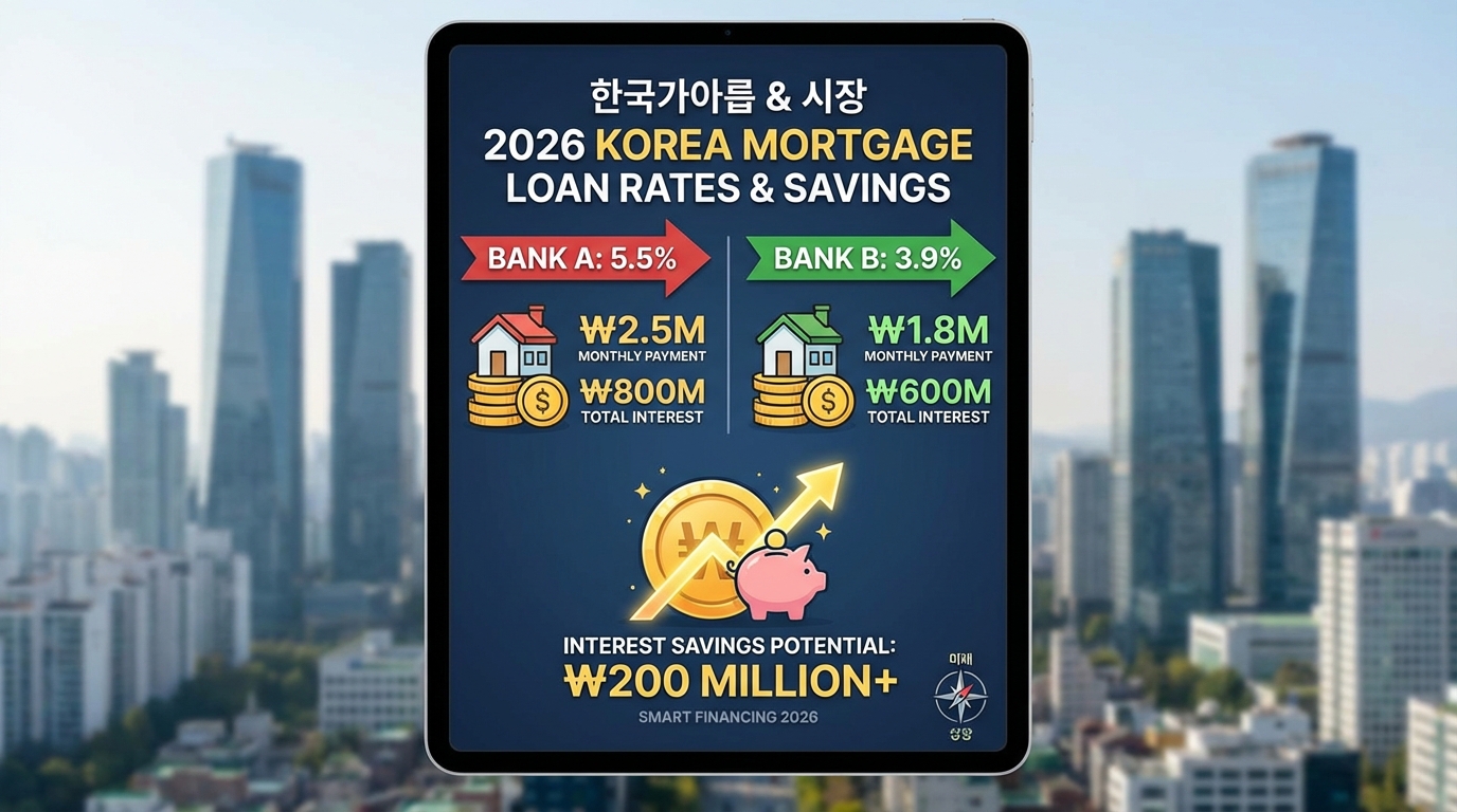 2026년 전세 자금 대출 금리 비교와 이자 절감을 상징하는 금융 인포그래픽 이미지