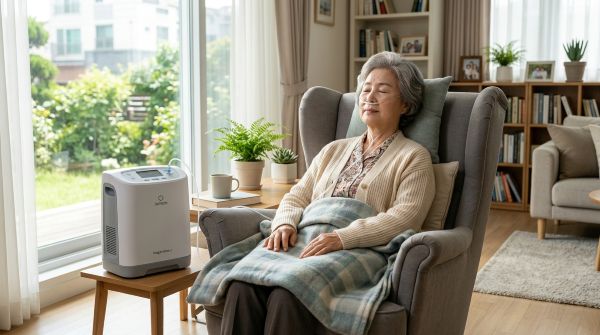 산소호흡기 사용으로 편안해진 어르신 모습