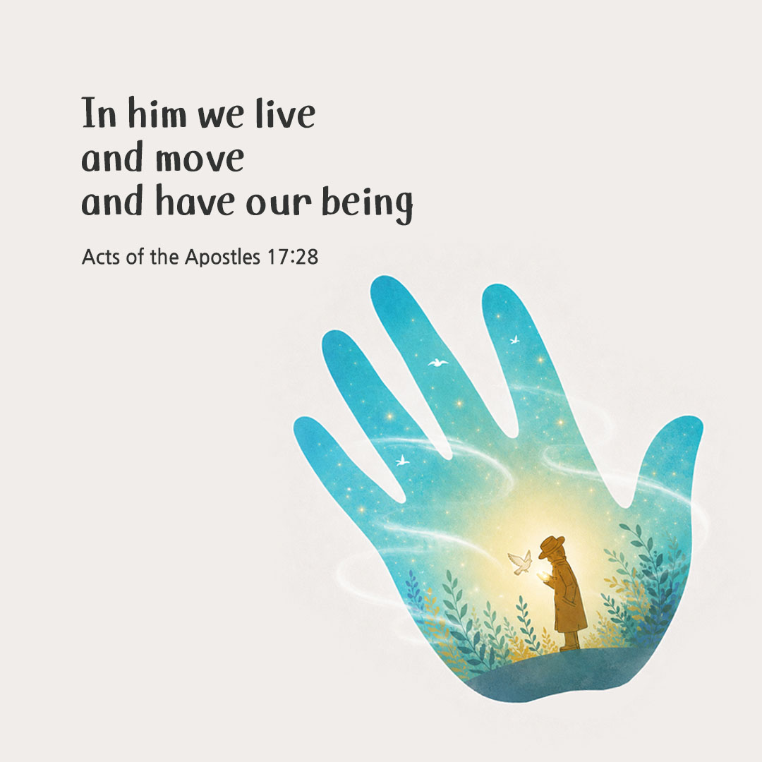 Today's Bible verse card Acts of the Apostles 17:28 scripture image