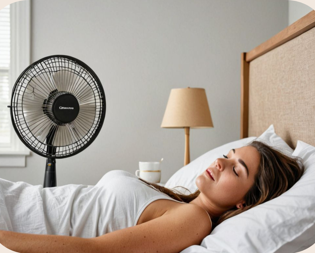 선풍기 틀고 자고 있는 여성
