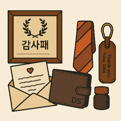 아버지를 위한 생일 선물 – 감성템 예시 이미지 (감성 무드등, 감사 메시지 세트, 캘리그라피 선물)