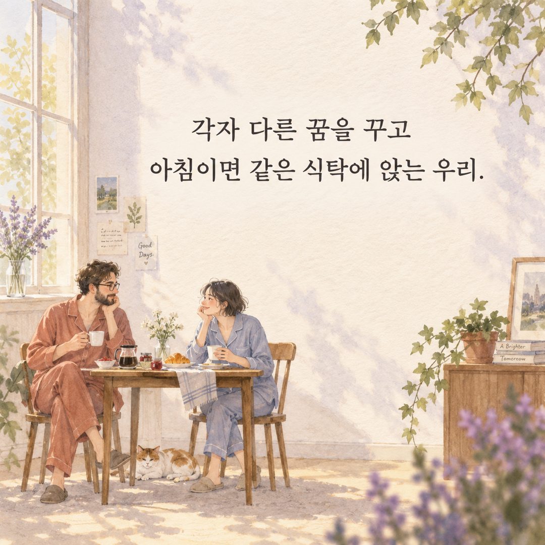 각자 다른 꿈을 꾸고 아침이면 같은 식탁에 앉는 우리.