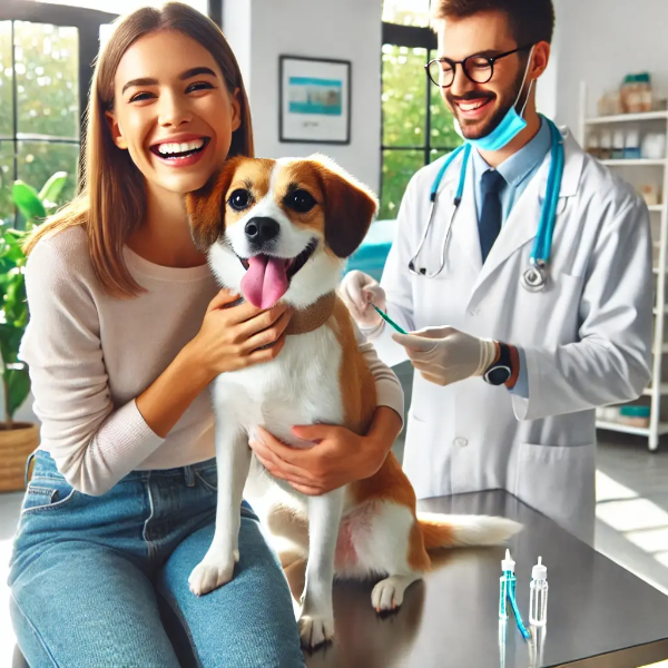 동물병원에서 반려견과 함께 예방접종을 받는 보호자, 2025년 정부 지원 정책 컨셉