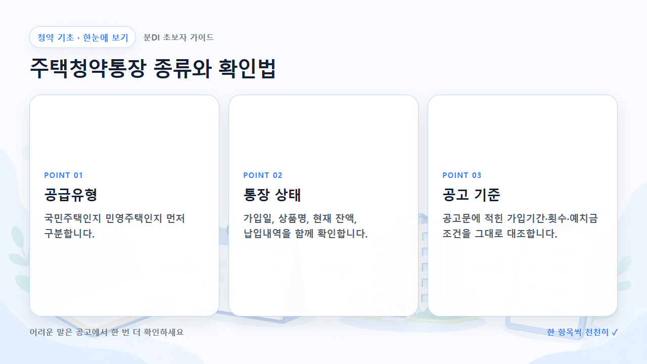 주택청약통장 종류와 확인법 핵심을 세 칸으로 정리한 한눈에 보기