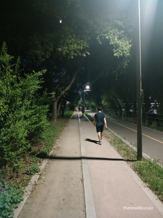 혼자 걷기 운동 중인 남성 – 운동 중 소금 부족 증상 가능성을 암시하는 장면