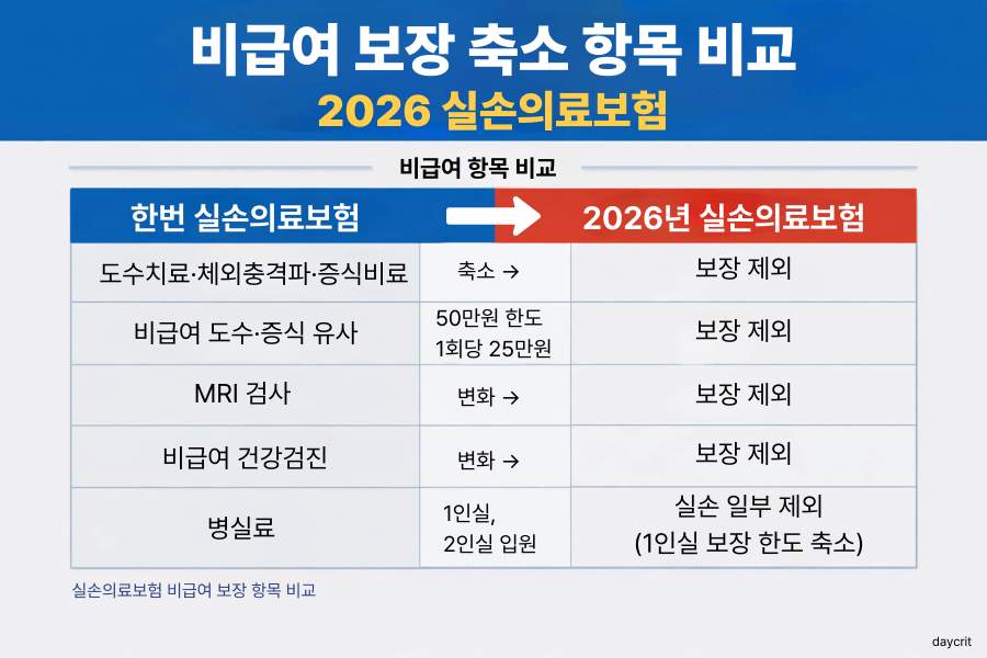 급여 보장 축소 항목 비교 2026 실손의료보험