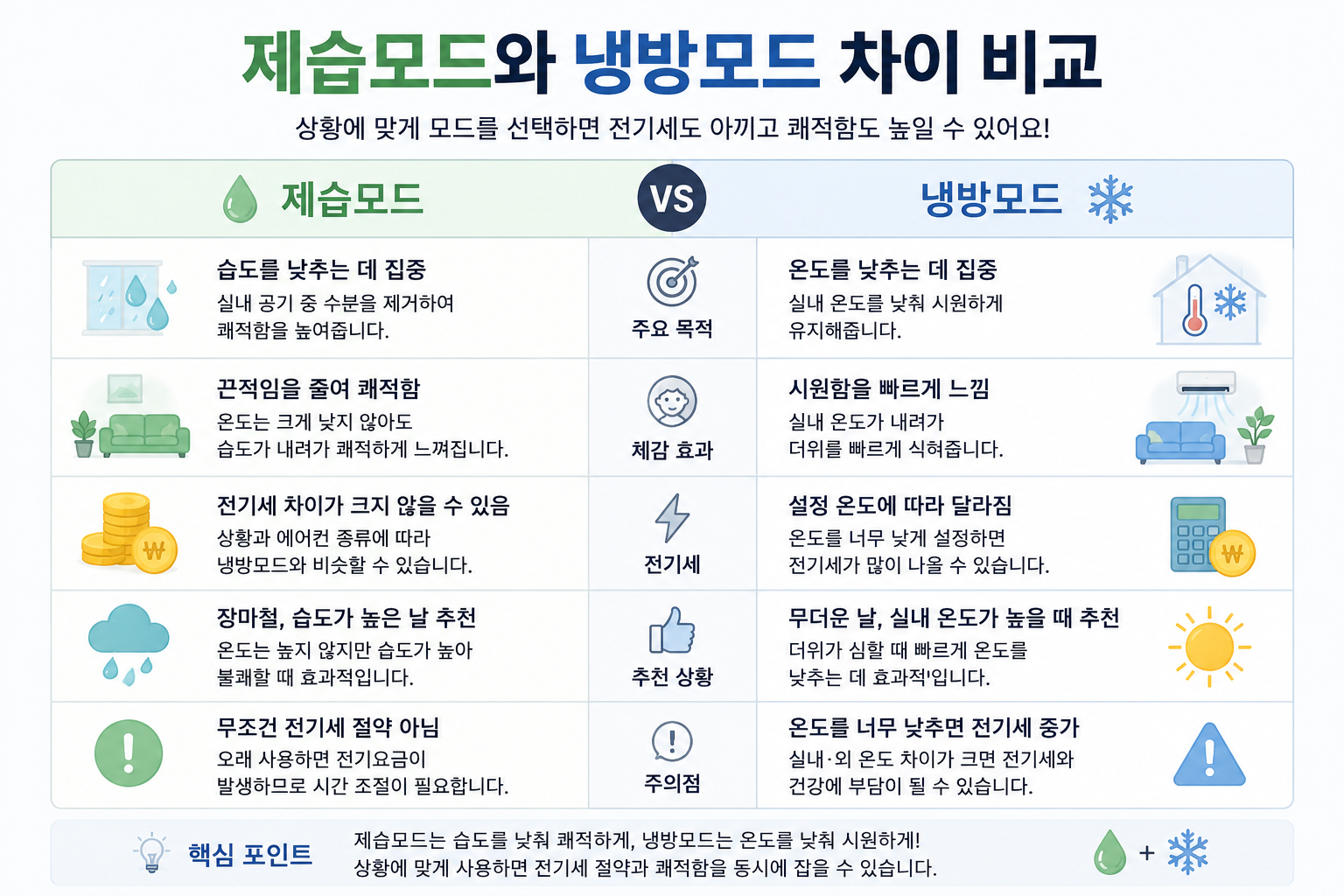 에어컨 제습모드와 냉방모드 전기세 차이 비교