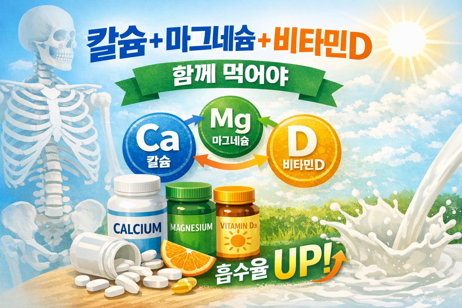 칼슘, 혼자 먹으면 손해입니다!!
칼슘은 왜 마그네슘·비타민D와 같이 먹어야 할까? 흡수율을 높이는 핵심 이유