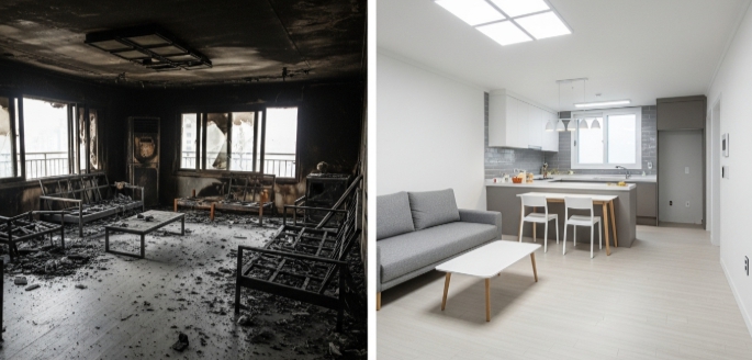 청주 화재복구 작업 전후 모습