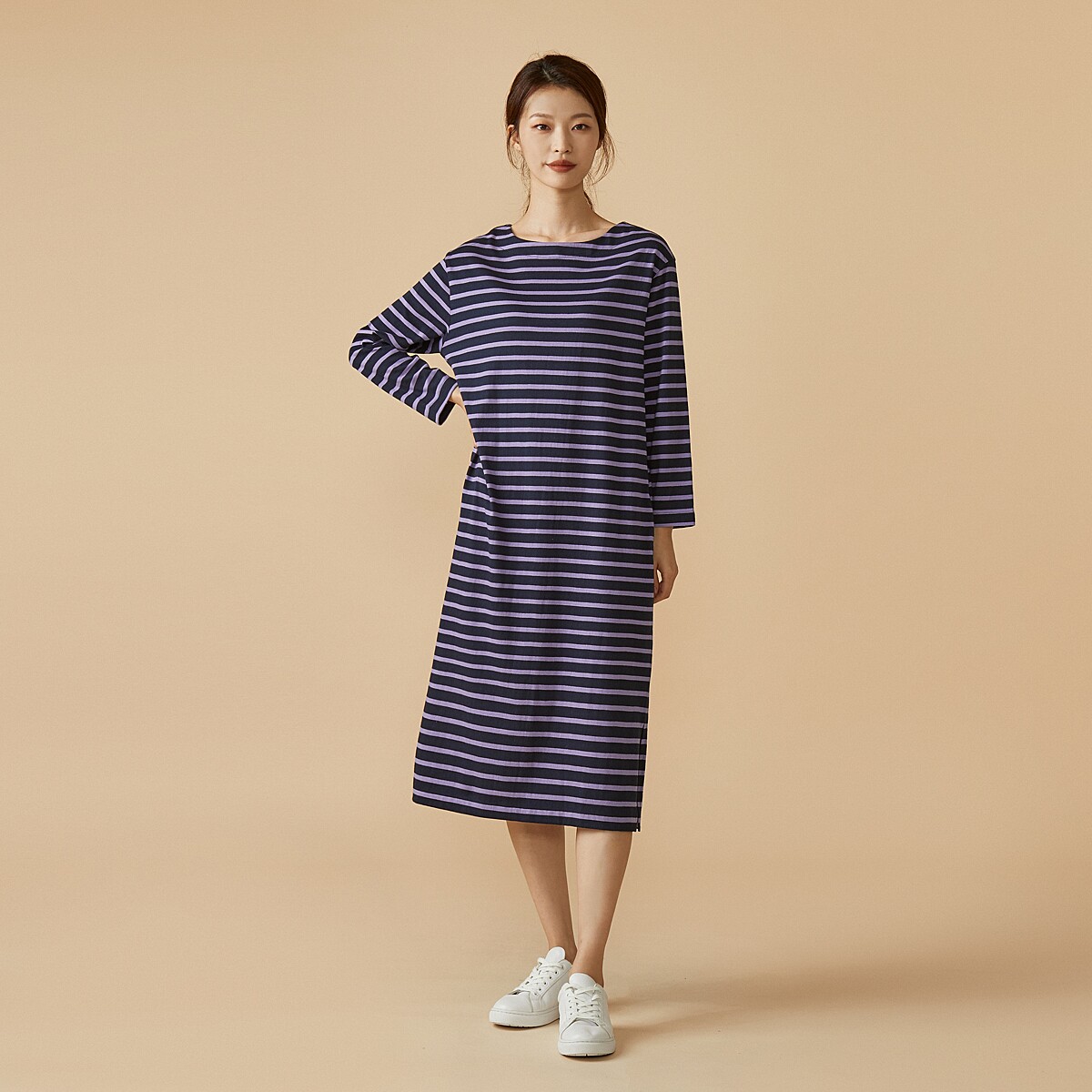 JAJU 자주 올데이 코튼 긴팔 원피스 OFF