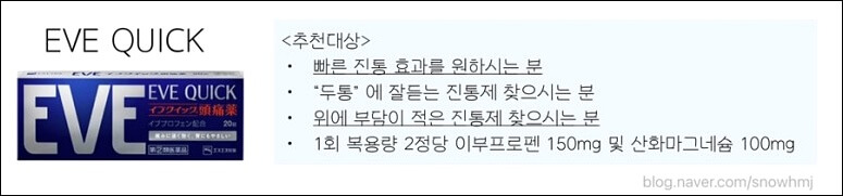 EVE진통제 성분 효능 종류