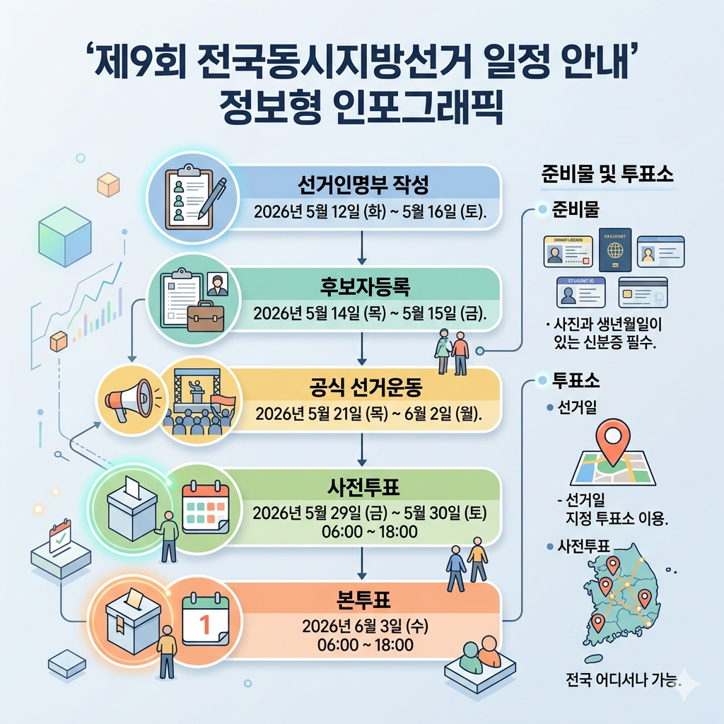 2026 지방선거 일정 총정리 사전투표·본투표·후보자등록·선거운동 기간 인포그래픽
