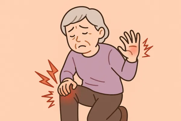 무릎 손 통증 호소 여성 그림