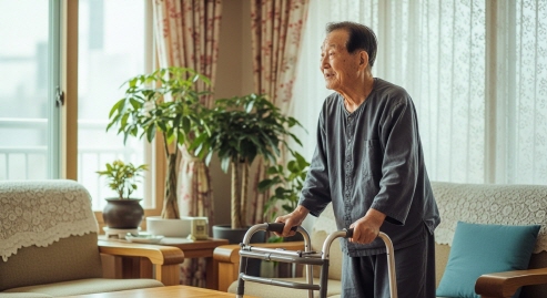 보행보조기구를 사용하고 있는 노인