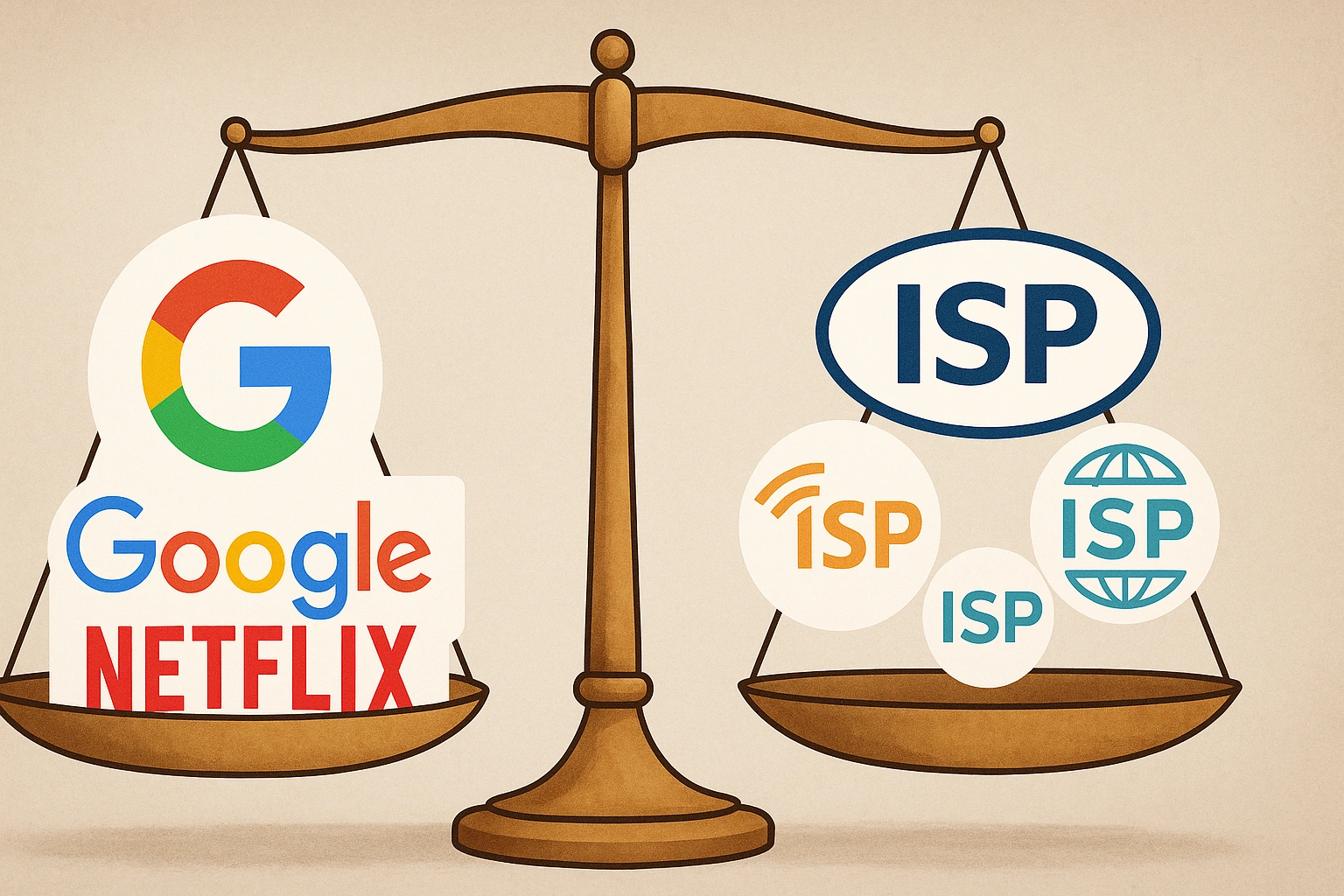글로벌 CP와 ISP 간 균형을 표현한 저울